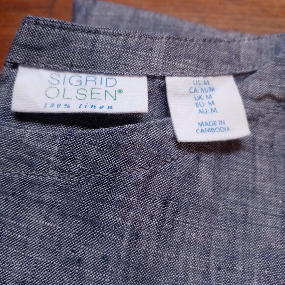 SIGRID OLSEN short sleeve button back linen top (M) - Picture 8 of 14